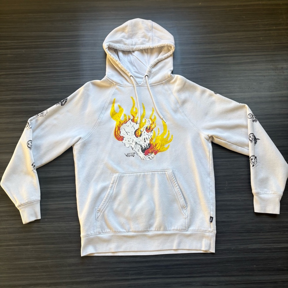 Vans White Hoodie with Flame Graphic